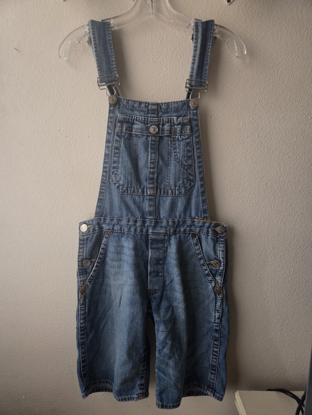 True Religion Light Wash Denim Short Overalls